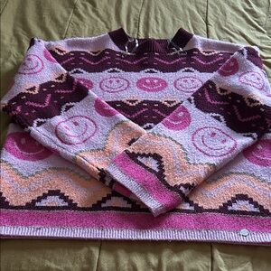 Justice Pink Patterned Smiley Knit Sweater